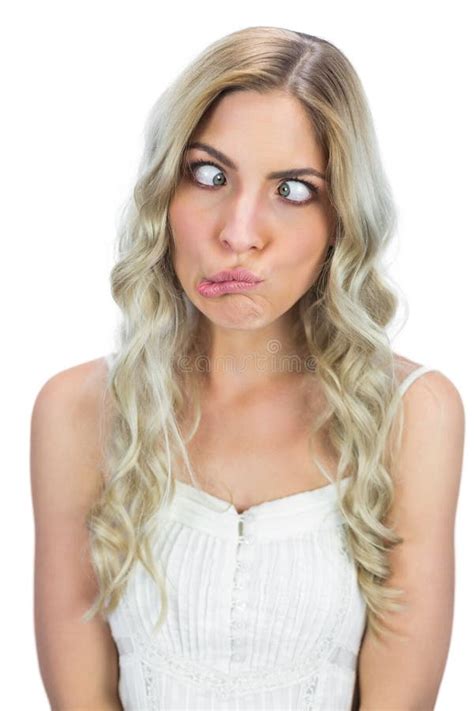 Funny Blonde Pinup Woman Making Tea Female Model Filling Mug With Hot Water Empty Copy Space