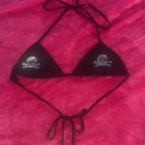 Emo Gemmed Skull Bikini Top Size M Superr Cute Depop