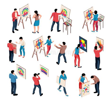 Isometric Artist Exhibition Set Stock Vector Illustration Of Elements