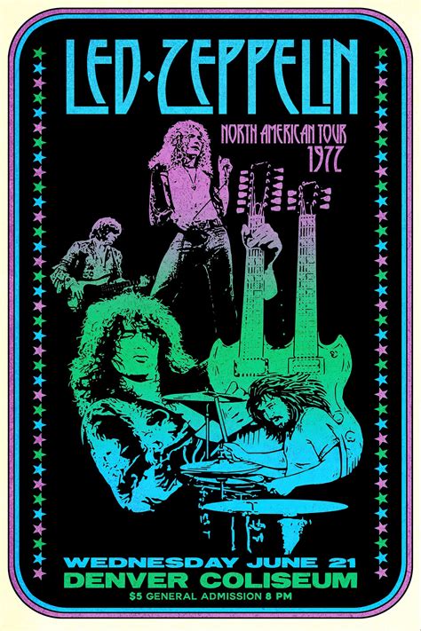 Led Zeppelin 1977 Denver Concert Rock Poster Etsy Led Zeppelin