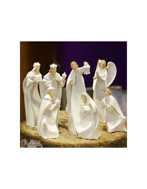 Modern white Christmas crib - resin