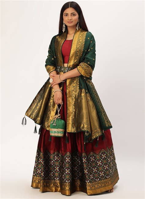 Buy Maroon Art Silk Benarasi Jacquard A Line Lehenga Festive Wear