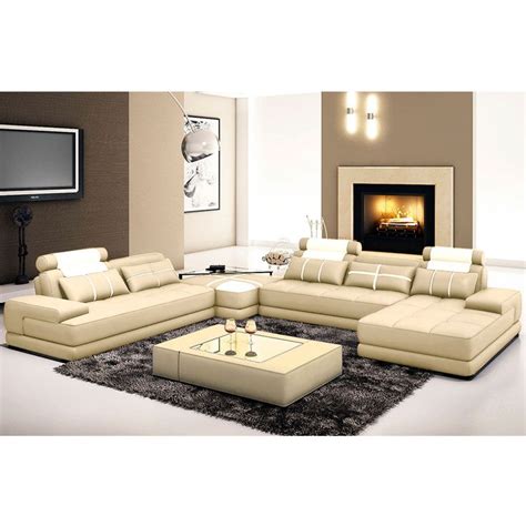 Luxury Living Leather Sectional Sofa Set With Ottoman, 2 Seaters, And ...