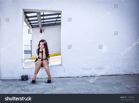 Beautiful Sexy Brunette Mini Dress Stock Photo 117998296 Shutterstock