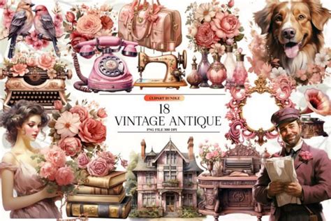 1 Vintage Antique Aesthetic Clipart Bundle Designs And Graphics