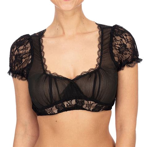 Taiaojing Women Lace Crop Top Pc Underwire Lingerie Lace Vest Elegant Dirndl Blouse Black