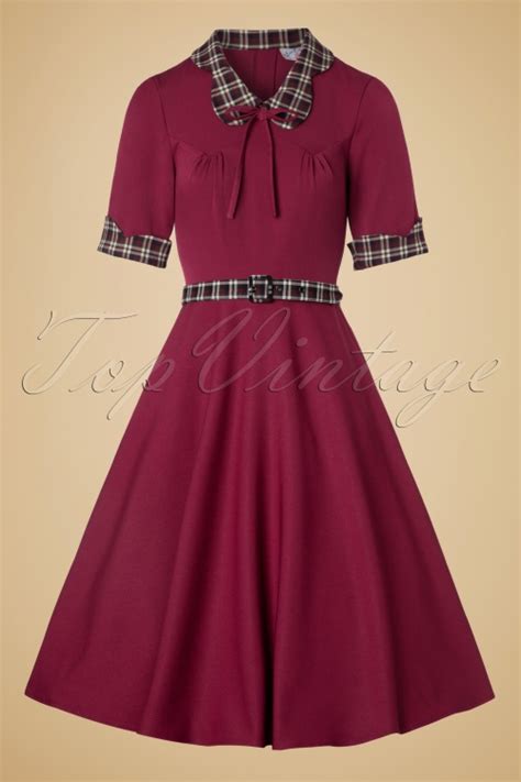 40s Ella Swing Dress In Raspberry And Tartan