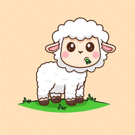 잔디를 먹는 귀여운 양 만화 벡터 아이콘 그림 동물 자연 아이콘 개념 격리 플랫 무료 벡터