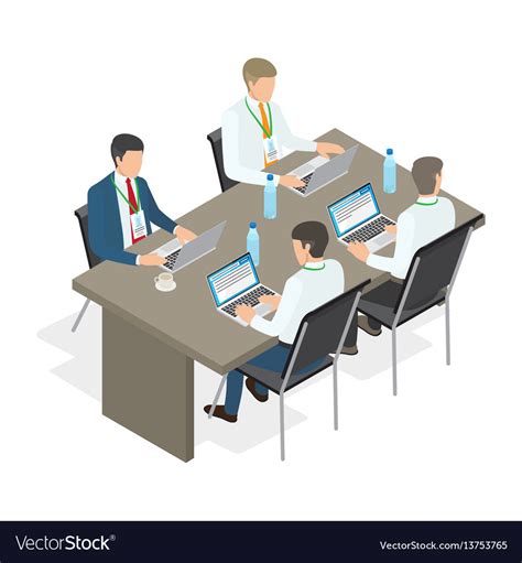 Office Employees Work At Laptops Royalty Free Vector Image