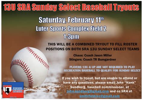 Spring 23 13u Select Baseball Tryouts