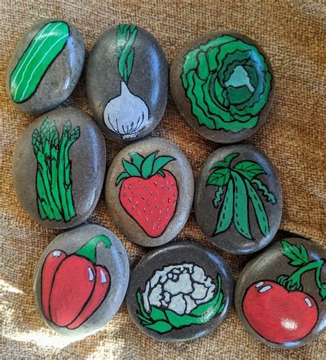 Hand Painted Vegetable Garden Stones Vegetable Markers Etsy In 2021