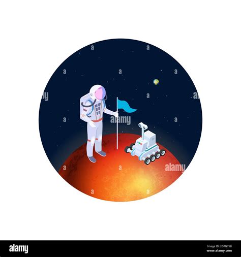 Astronauta Y Rover En Marte Ilustración Vectorial Astronauta