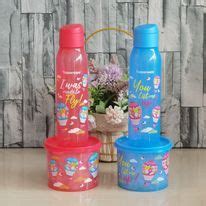 Red Set Tupperware Hot Air Balloon Set Round Eco Bottle Flip Top 500ml Canister Snack N All