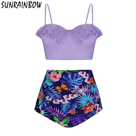 Sunrainbow Plus Size Swimwear High Waist Swimsuit New Bikinis