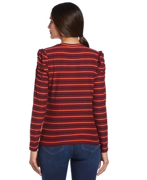 Womens Crew Neck Puff Sleeve Top Rafaella