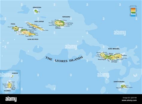 Mappa Fisica Molto Dettagliata Delle Isole Azzorre In Formato