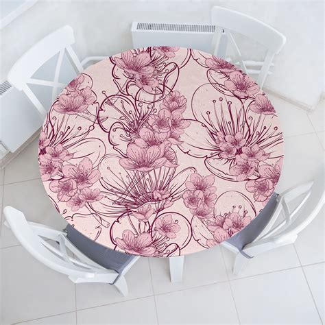 Ambesonne Sakura Fitted Round Tablecloth Nude Color Palette Cherry Diameter Rose