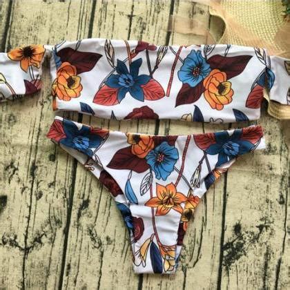 Flower Print Strap Bikini Set Swimsuit Swimwear On Luulla
