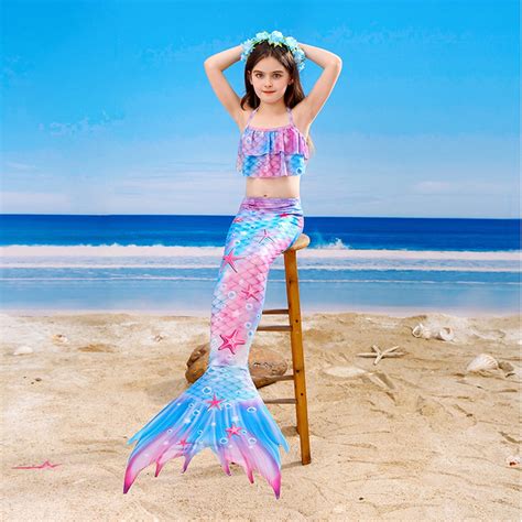 MUXiin Mermaid Tail Swimsuit For Girls Mermaid Tail Sling Bikini Fish Scale Girls Swimwear