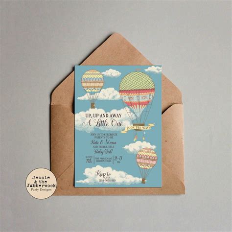 Hot Air Balloon Baby Shower Invitation Up Up And Away A Etsy