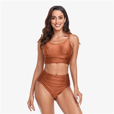 High Waist Bikini Set Tummy Control Swimsuit Women Summer Red Swimwear