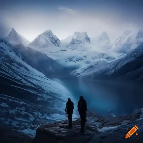 Man Overlooking Snow Capped Mountains In A Fantasy Setting On Craiyon