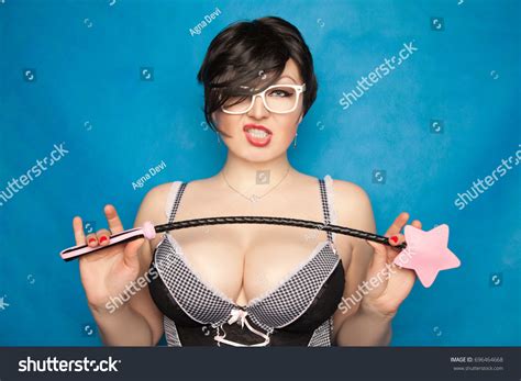 Beautiful Brunette Woman Big Breasts Wearing Stock Photo