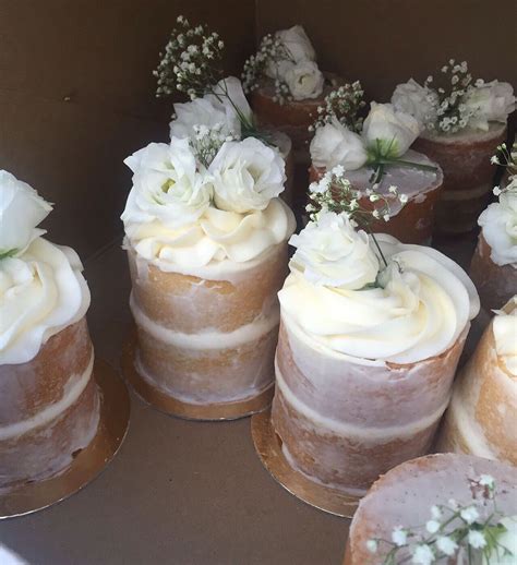 Mini Naked Wedding Cakes With Floral Decorations