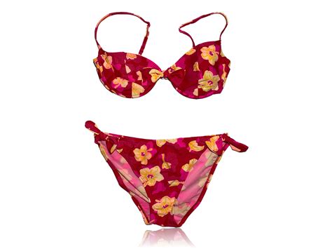 90s Red And Pink Floral Bikini Two Piece Y2K High Waist Etsy