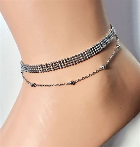 Silver Double Strand Anklet Silver Ball Chain Ankle Bracelet Double