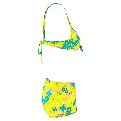 S S Versace By Donatella Neon Orchid Yellow Floral Tie Bikini Shorts Set For Sale At Stdibs