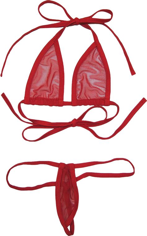 Amazon SkinBikini Women S See Thru Skimpy Micro Bikini Adjustable Bottom One Size Red