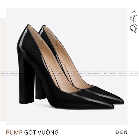 GÓT VUÔNG ĐEN NUDE BÓNG Giày Cao Gót Queens