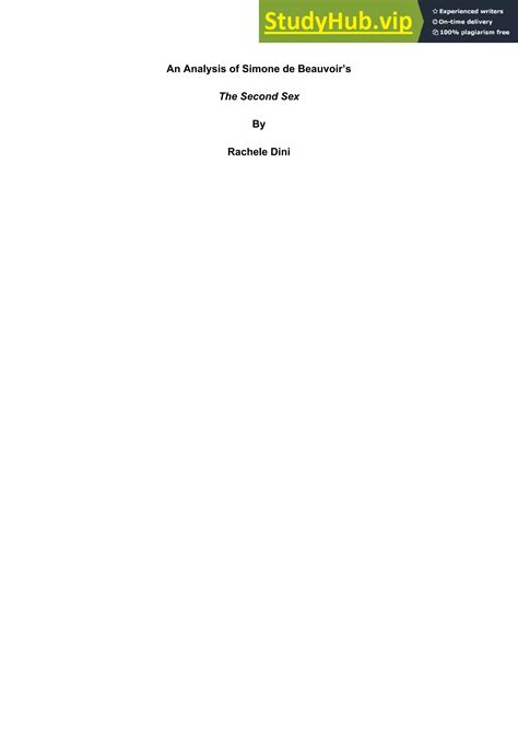 An Analysis Of Simone De Beauvoir S The Second Sex Pdf