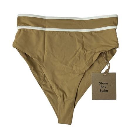 Stone Fox Swim Juniper High Waist Bikini Bottom Size S Small Tannin Ivory NEW EBay