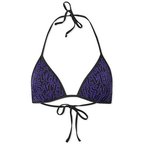 Versace Women S All Over Logo Bikini Top In Black Orchid Versace