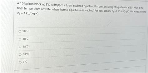 Solved A 15 Kg Iron Block At 5C Is Dropped Into An Chegg