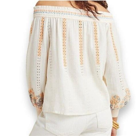 Anthro Vineet Bahl Nora Blouse Embroidered Eyelet Off The Shoulder