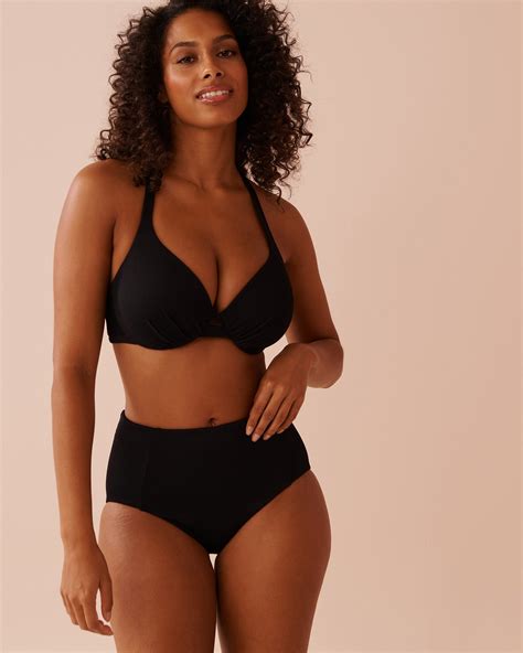 SOLID Ribbed D Cup Full Coverage Bikini Top Black La Vie En Rose