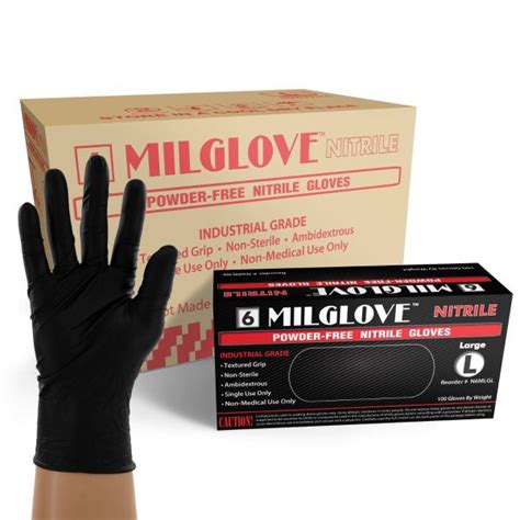 6 MilGlove Powder Free 6 Mil Black Nitrile Gloves, Disposable - UniSafe ...