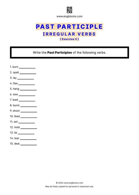 Past Participle Of Irregular Verbs Exercise Esl Worksheet