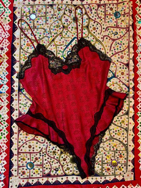 S Red With Black Lace Teddy Lingerie M L Etsy