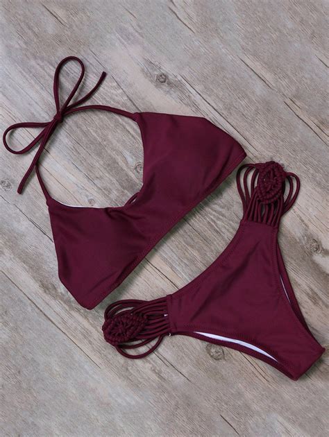 Off Halter Neck Padded Strappy Bikini Set Rosegal