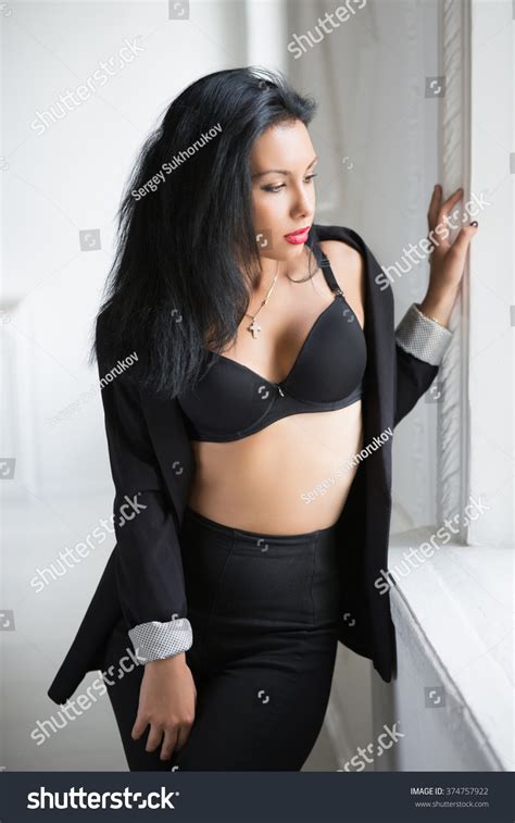 Sexy Brunette Wearing Black Bra Posing Stock Photo 374757922 Shutterstock
