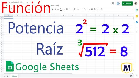 Potencia y raíz Google Sheets curso en línea YouTube