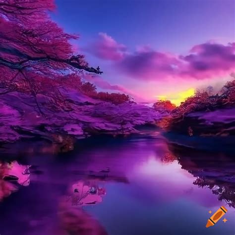 Hd Wallpaper Of A Purple Japanese Landscape On Craiyon