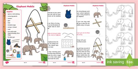 Elephant Mobile Craft Teacher Made Twinkl