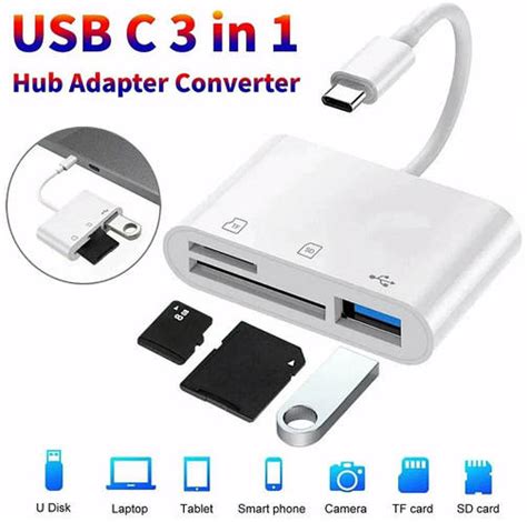 Переходник USB Type C на USB/SD/microSD, белый, адаптер для USB-C на ...