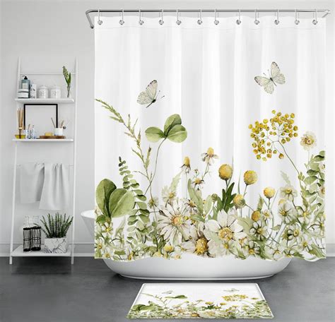 Elevate Your Bathroom Decor With A Stunning Watercolor Floral And Butterfly Shower Curtain Set