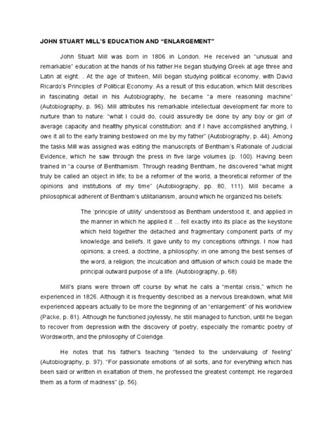John Stuart Mill'S Education and "Enlargement" | PDF | Utilitarianism